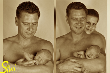 Baby Oscar, 10 Tage jung, mit Mama und Papa.